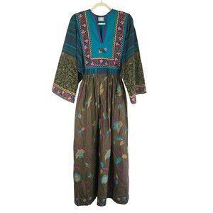 Vintage Handmade Patchwork Cottagecore Maxi Dress Quilted Afghan Peasant Gypsy